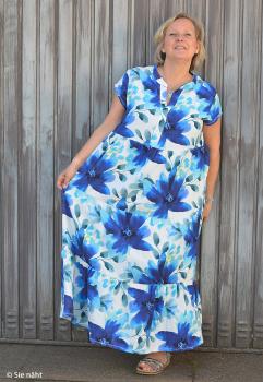 Preview: Double Slub Musselin Haren Blaue Blüten by Swafing 
